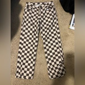 Brown and Cream Ragged Priesg Checkered Mid-rise jeans